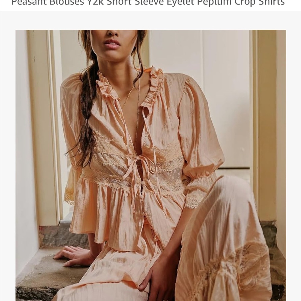 Pink Ruffled Peplum Crop Blouse with 3/4 Sleeves